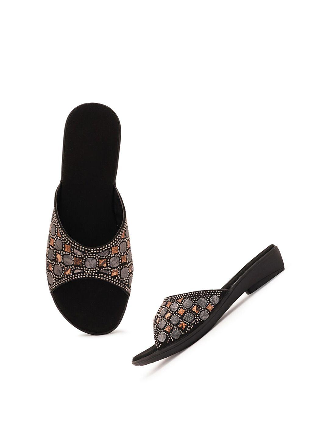 style shoes women black embellished party open toe flats