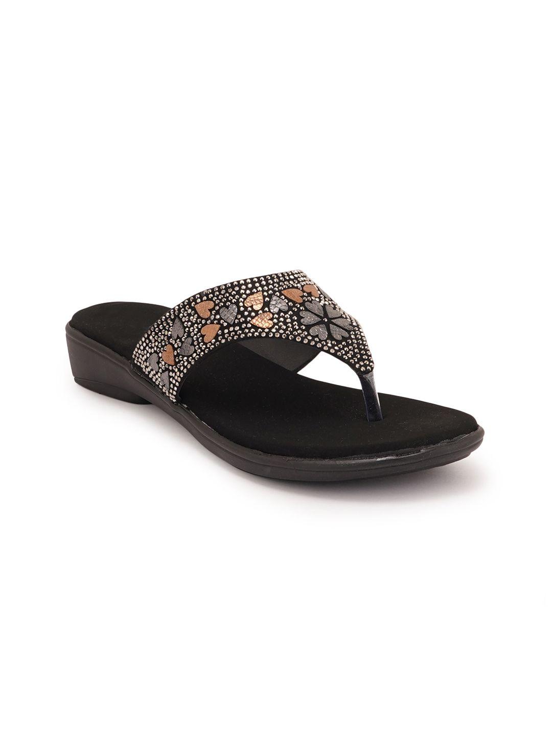 style shoes women black embellished t-strap flats