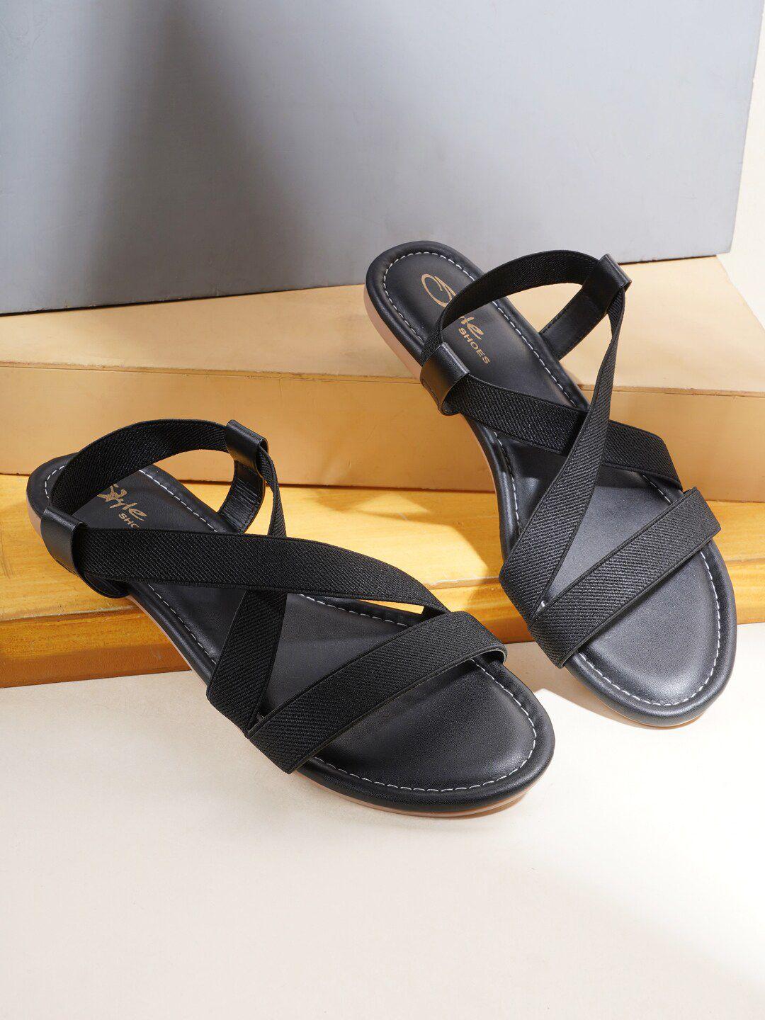 style shoes women black solid open toe flats