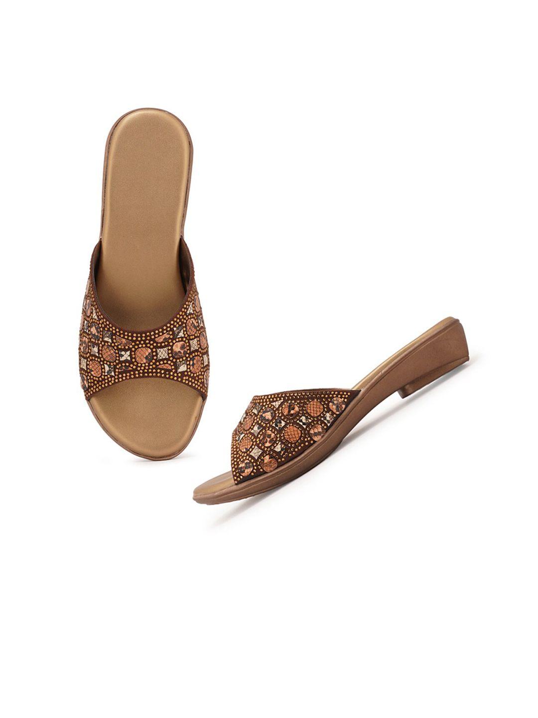 style shoes women brown embellished open toe flats