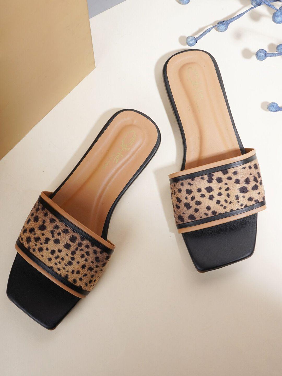 style shoes women brown printed open toe flats