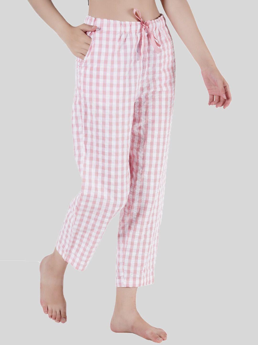 style shoes women checked cotton mid-rise lounge pants