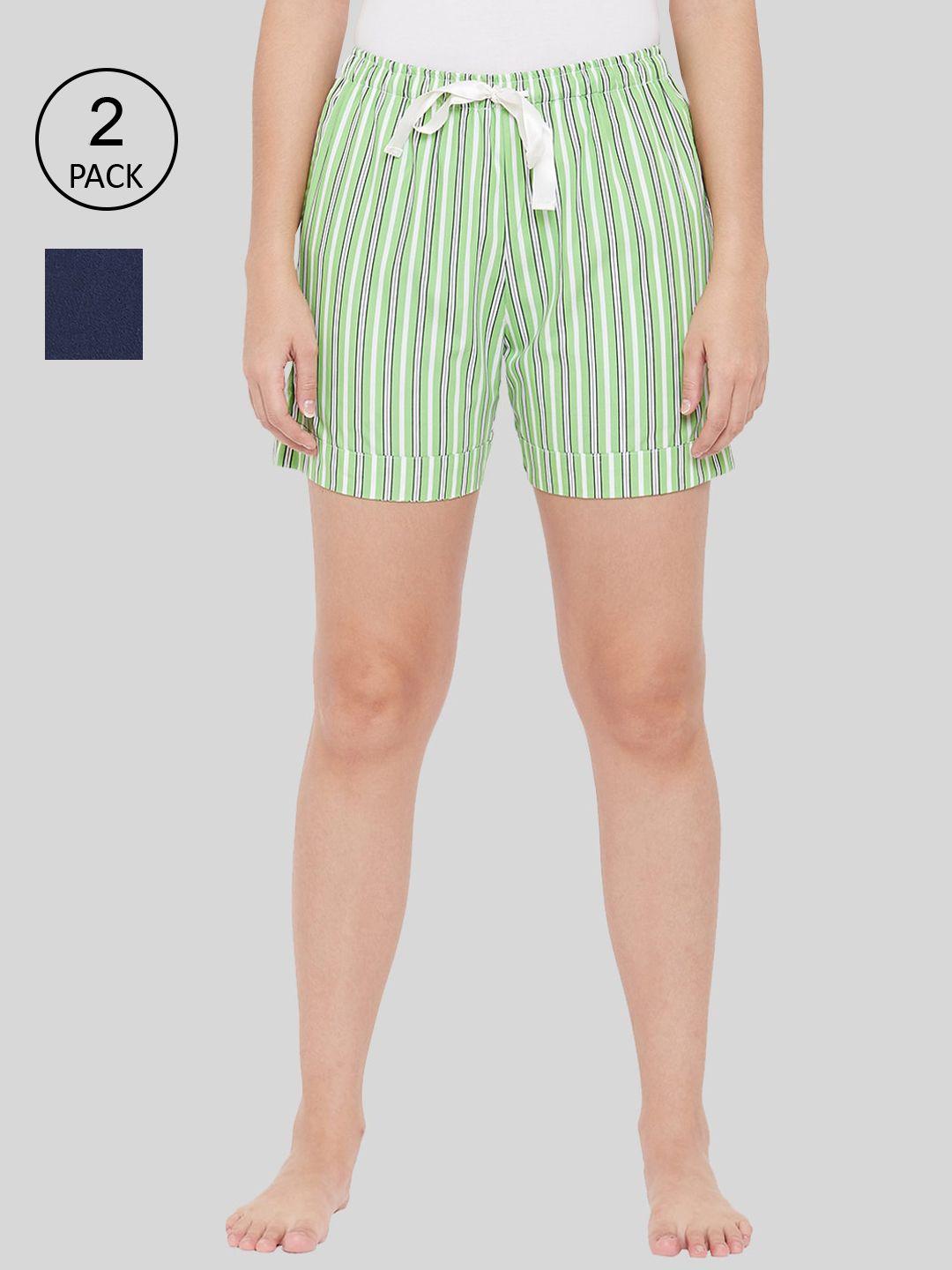 style shoes women green & blue striped shorts pack of 2