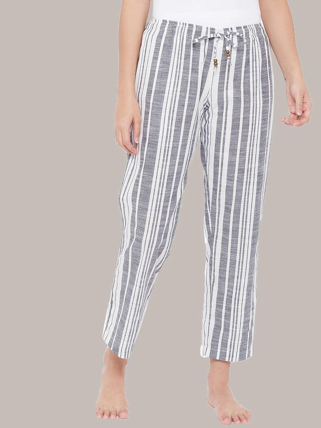 style shoes women grey & white striped lounge pants