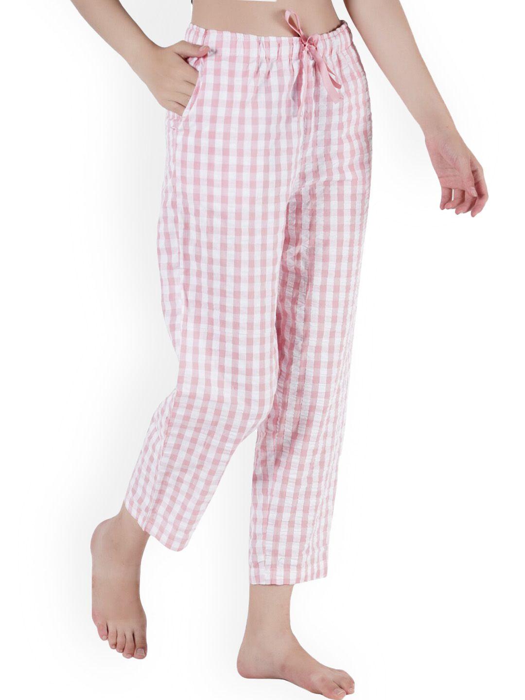 style shoes women pink & white checked lounge pants