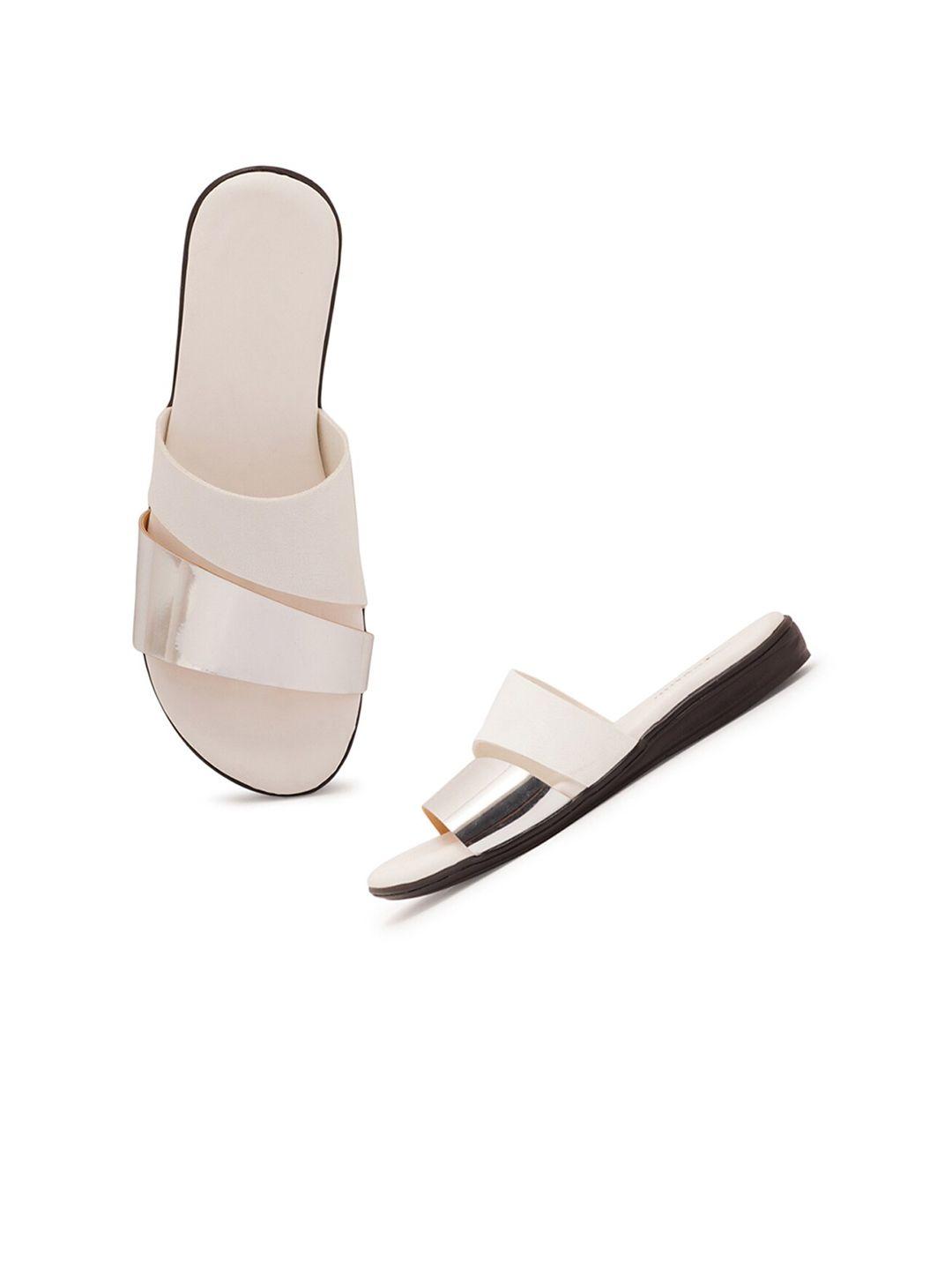 style shoes women white & golden solid open-toe flats