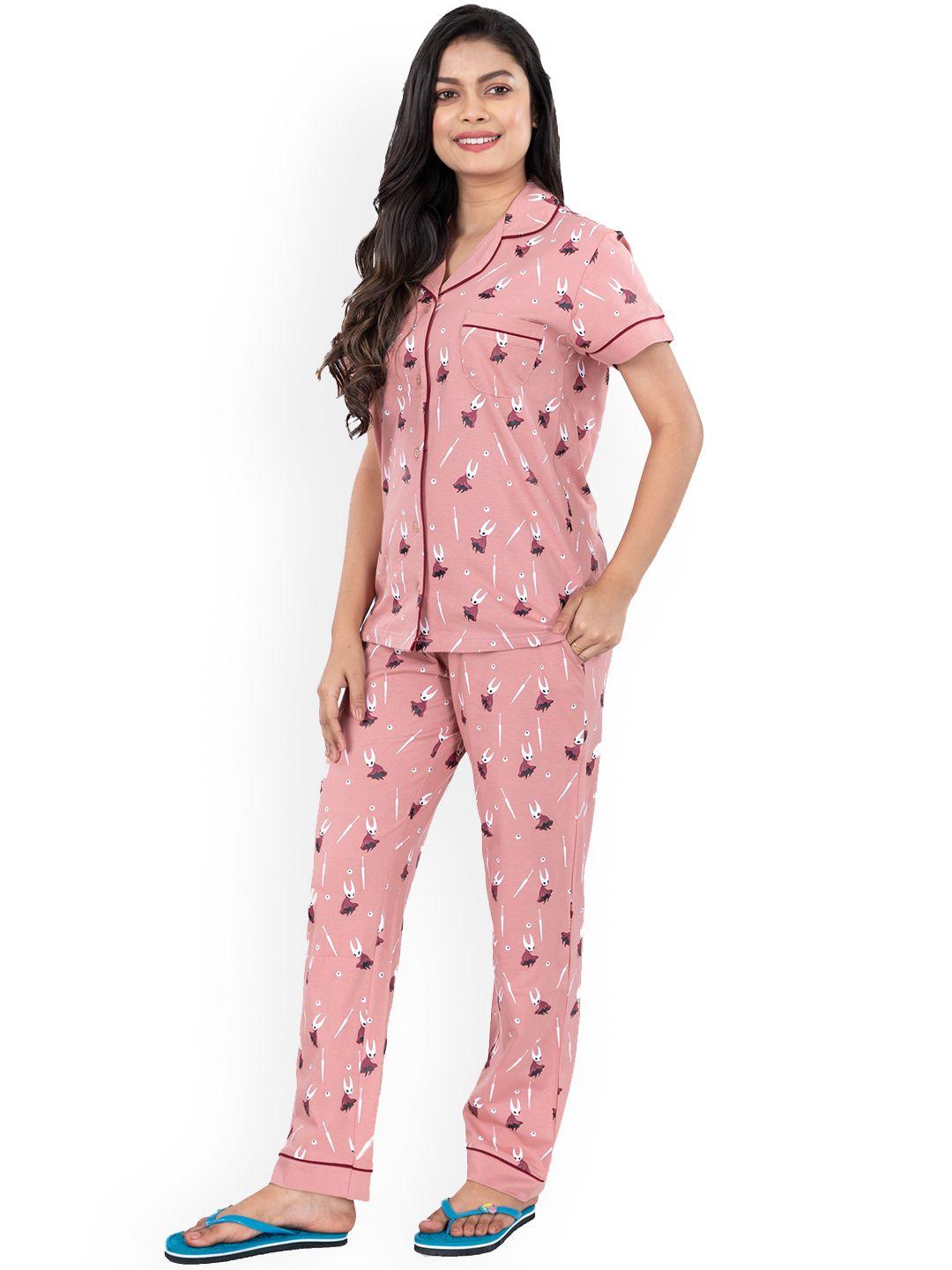 styleaone conversational printed pure cotton night suit