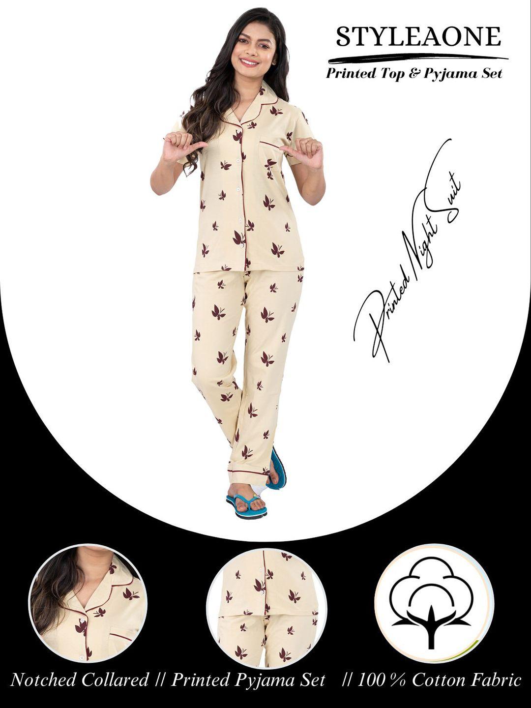 styleaone conversational printed pure cotton night suit