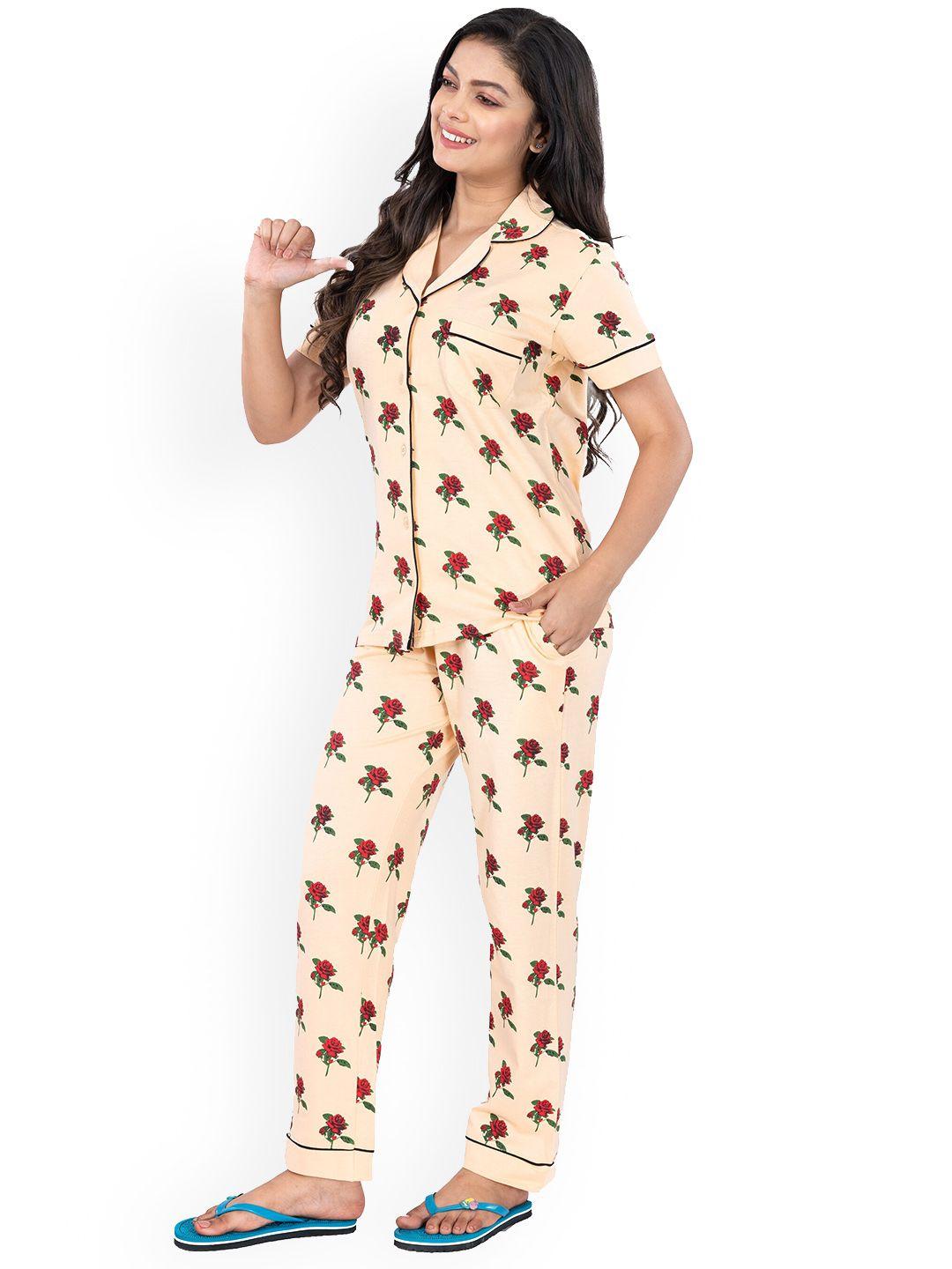 styleaone floral printed pure cotton night suit