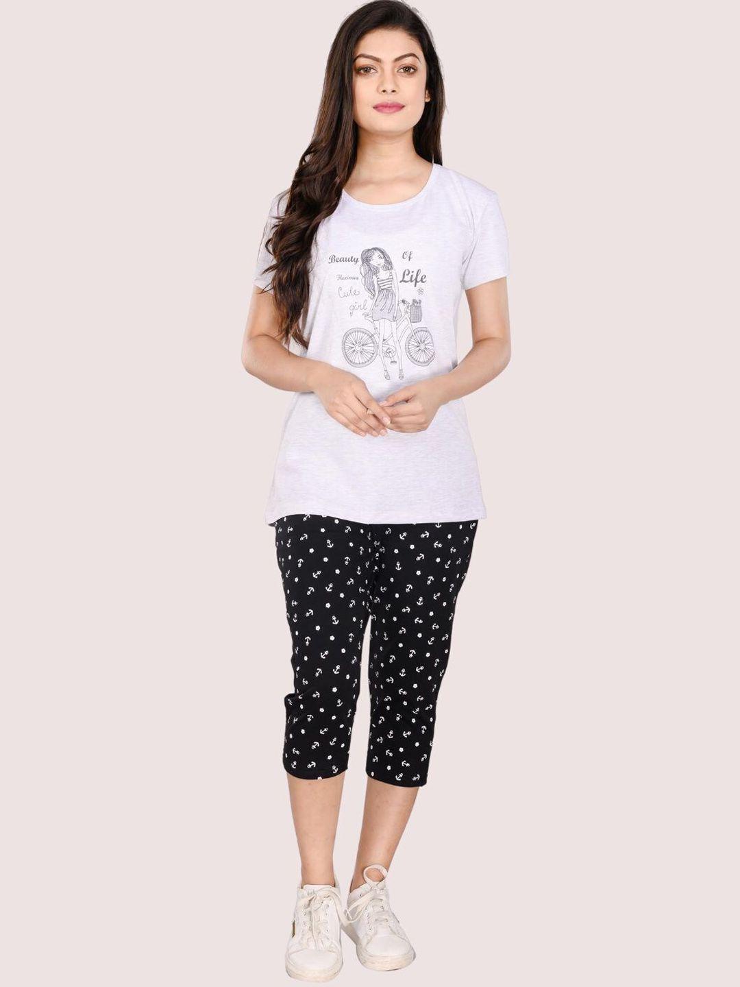 styleaone printed cotton t-shirt & capris set