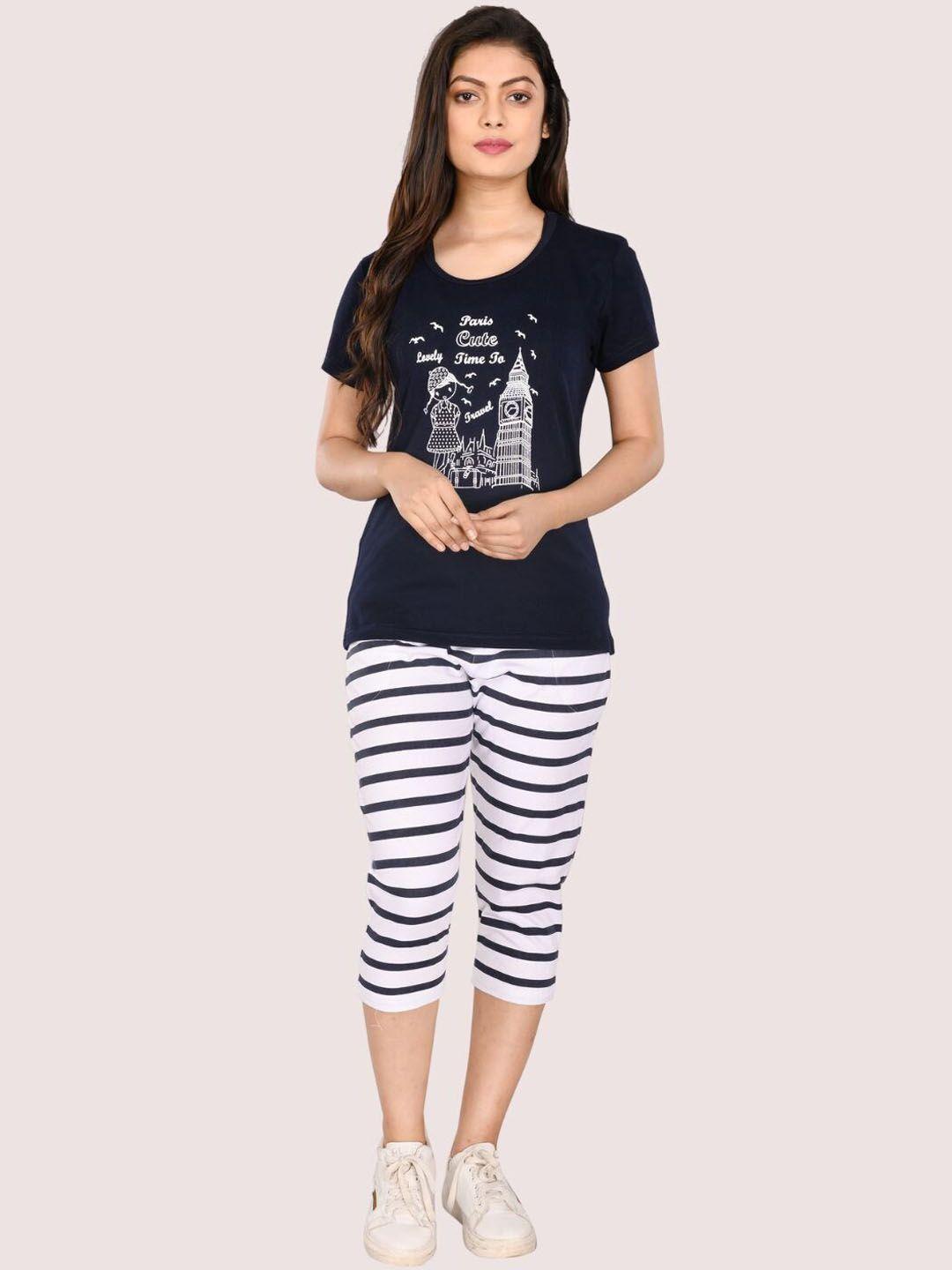 styleaone printed cotton t-shirt & capris set