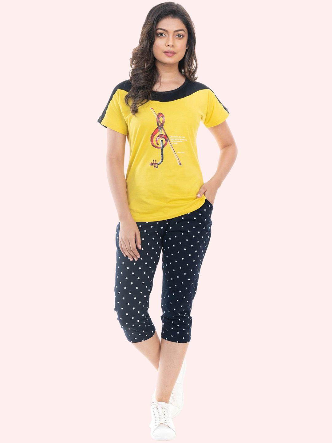 styleaone printed pure cotton t-shirt with capris