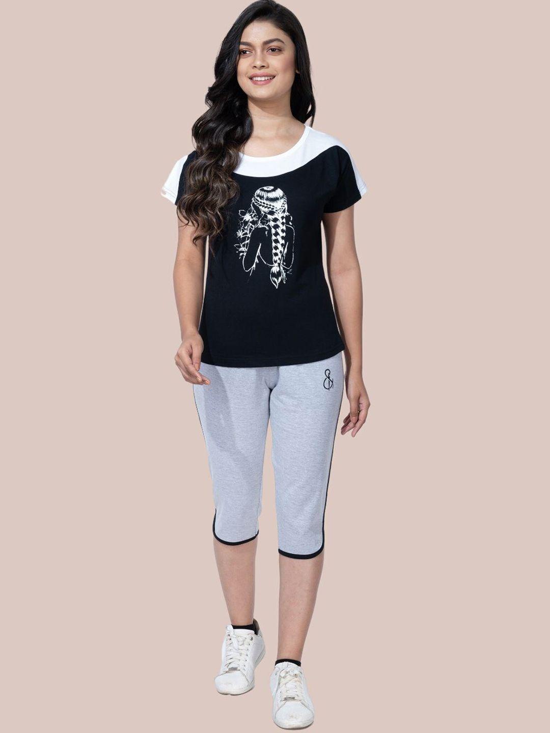 styleaone pure cotton printed t-shirt with capri