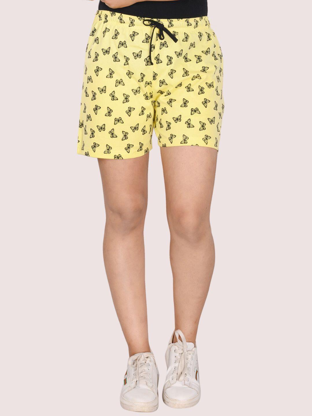 styleaone women yellow printed yoga shorts