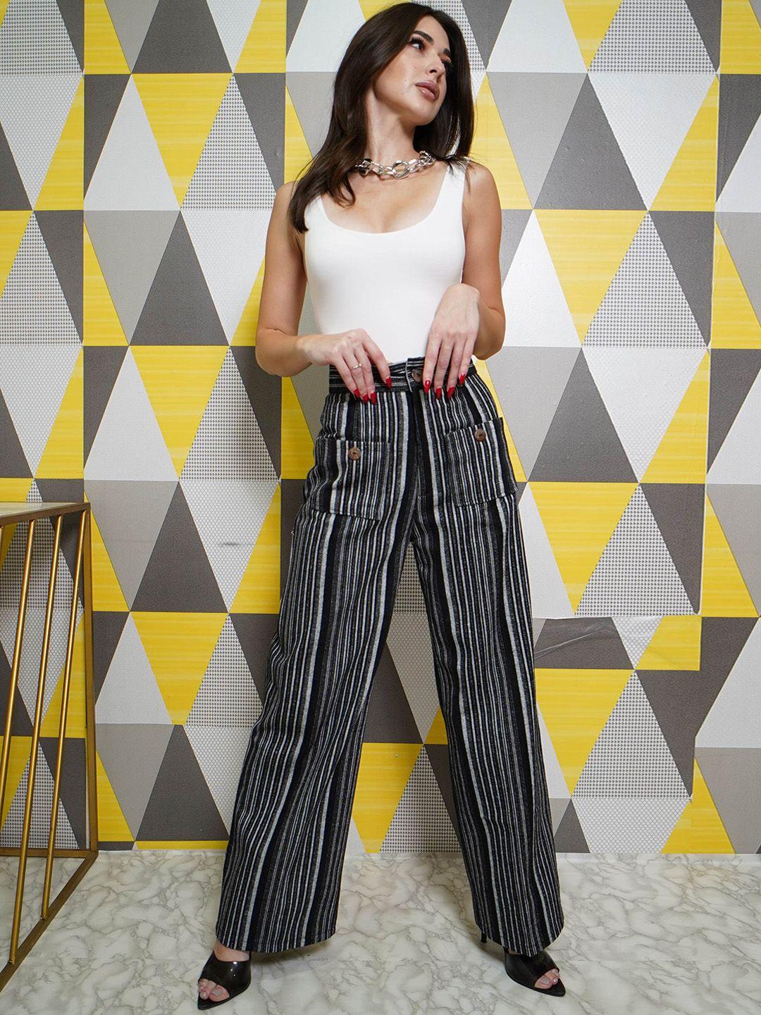 styleash women striped relaxed high-rise trousers