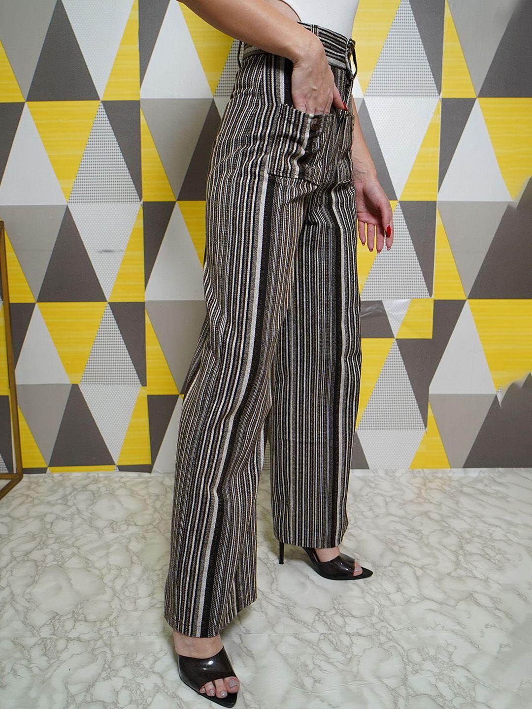 styleash women striped relaxed high-rise trousers