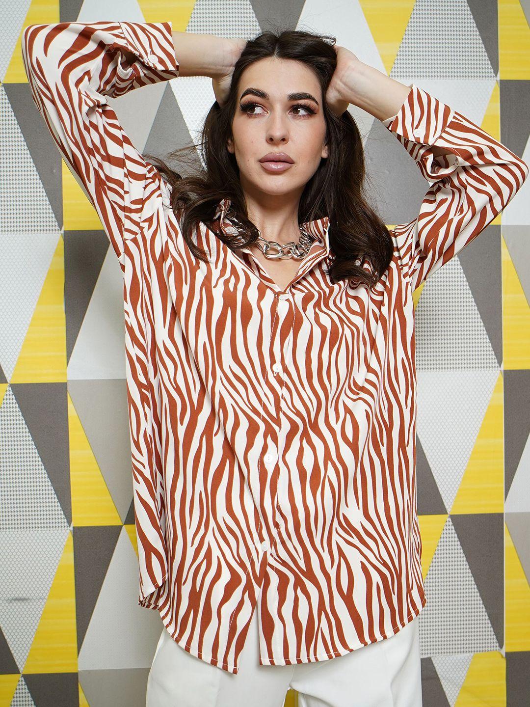 styleash zebra printed oversized casual shirt