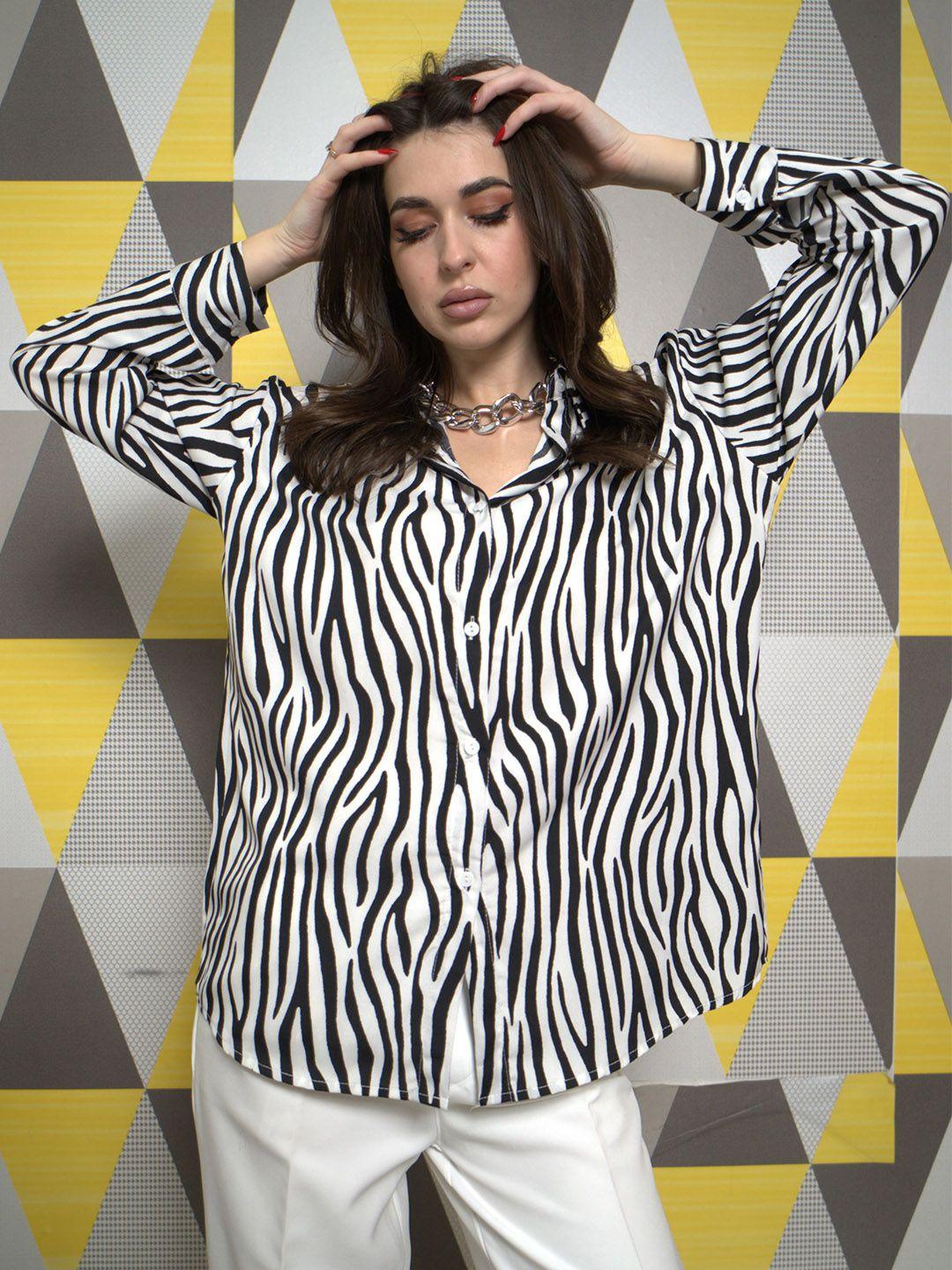 styleash zebra printed oversized casual shirt