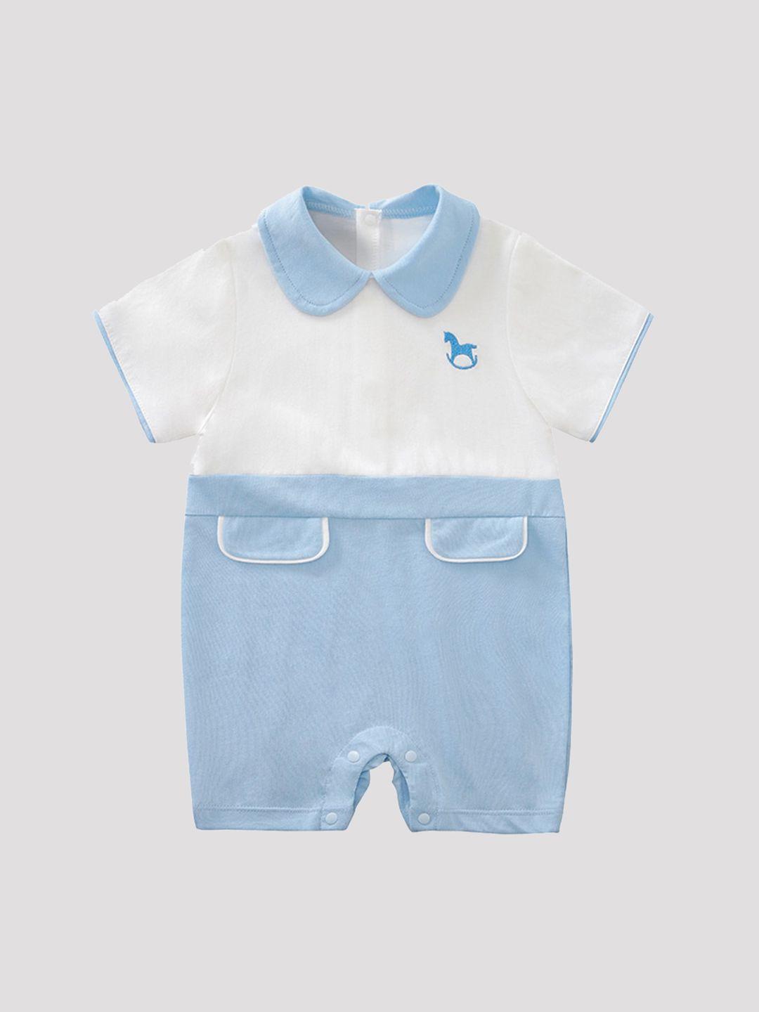 stylecast--infant-boys-blue-white-colourblocked-cotton-rompers