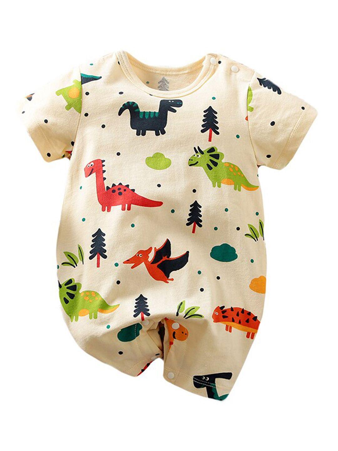 stylecast beige infant boys graphic printed pure cotton rompers