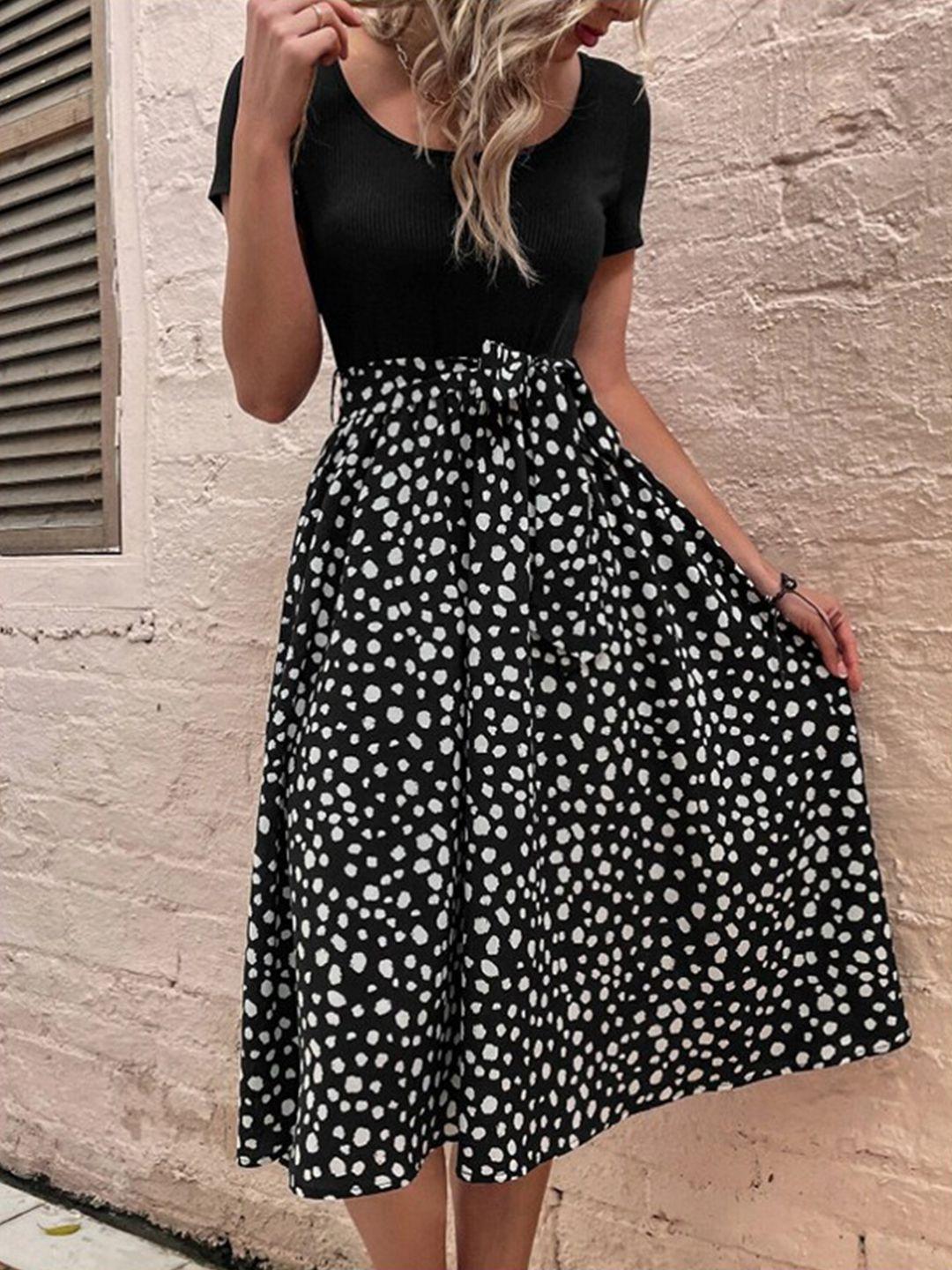 stylecast black abstract printed fit & flare midi dress