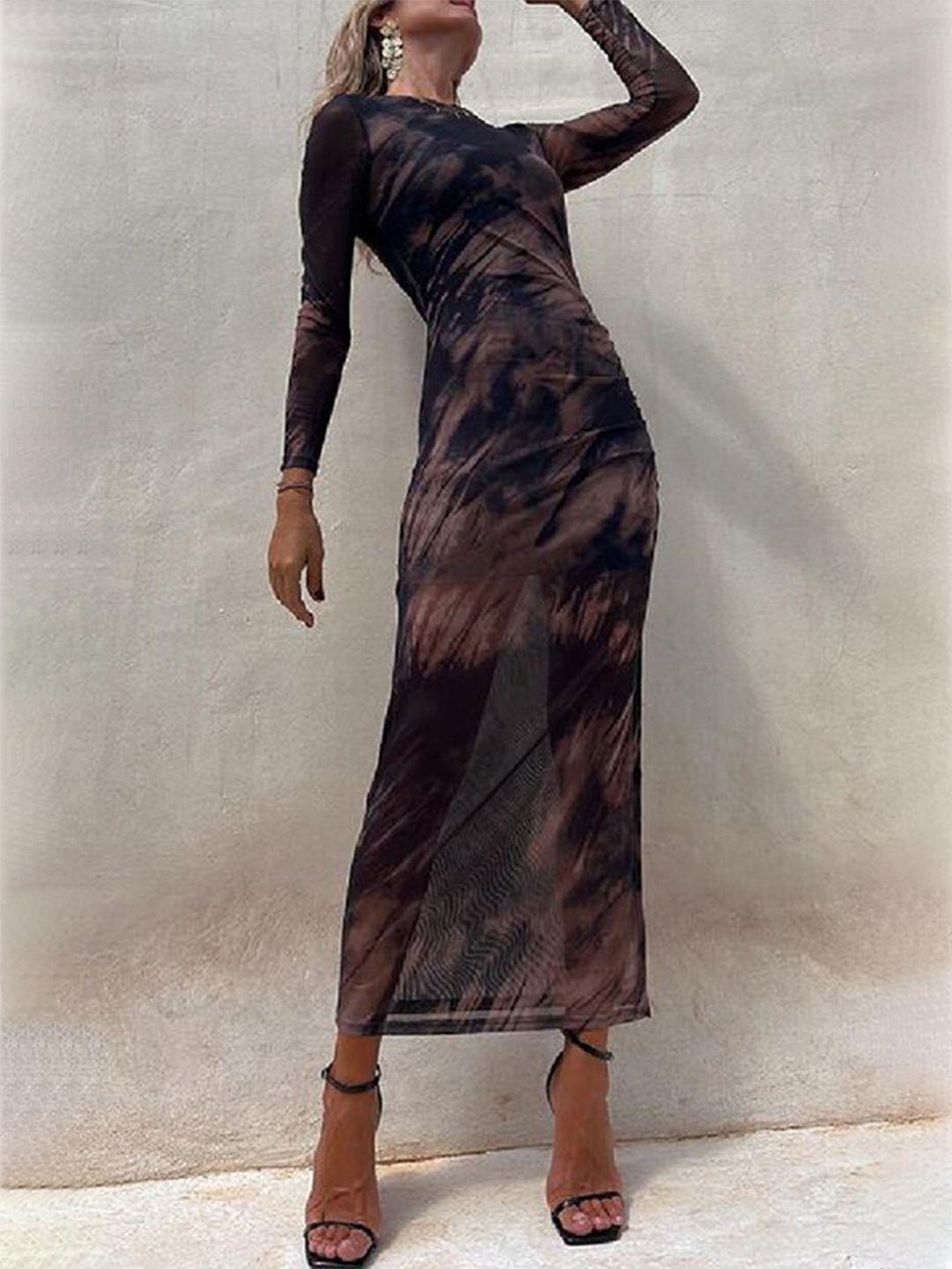 stylecast black abstract printed maxi cotton sheath dress