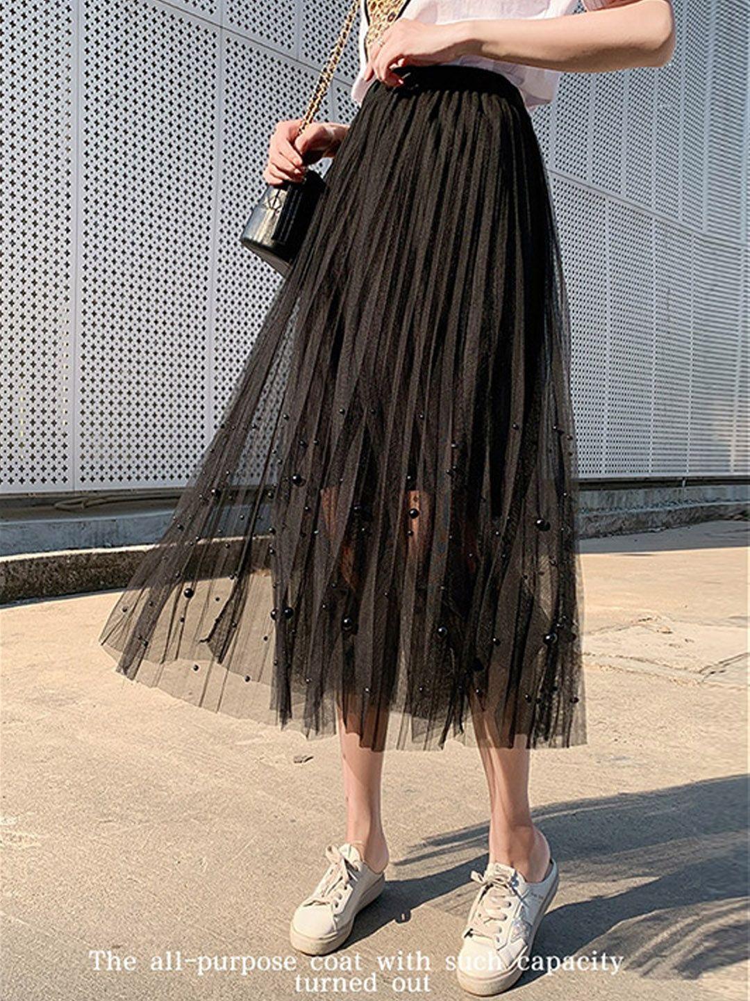 stylecast black embellished flared midi skirt