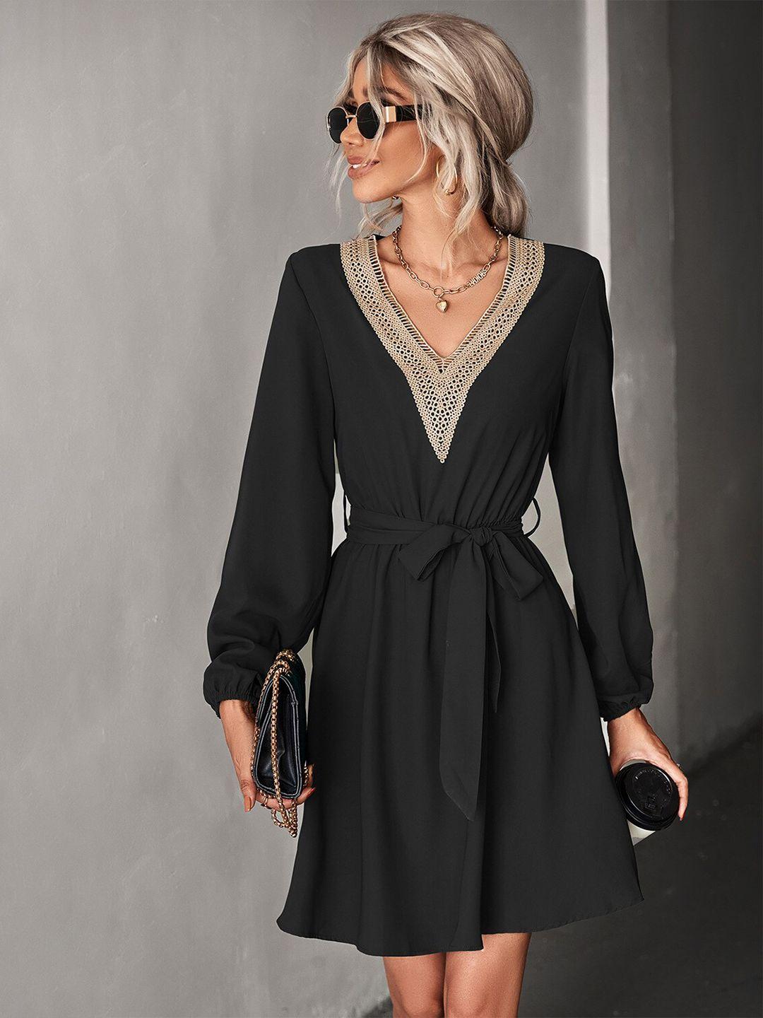 stylecast black embellished v-neck fit & flare dress