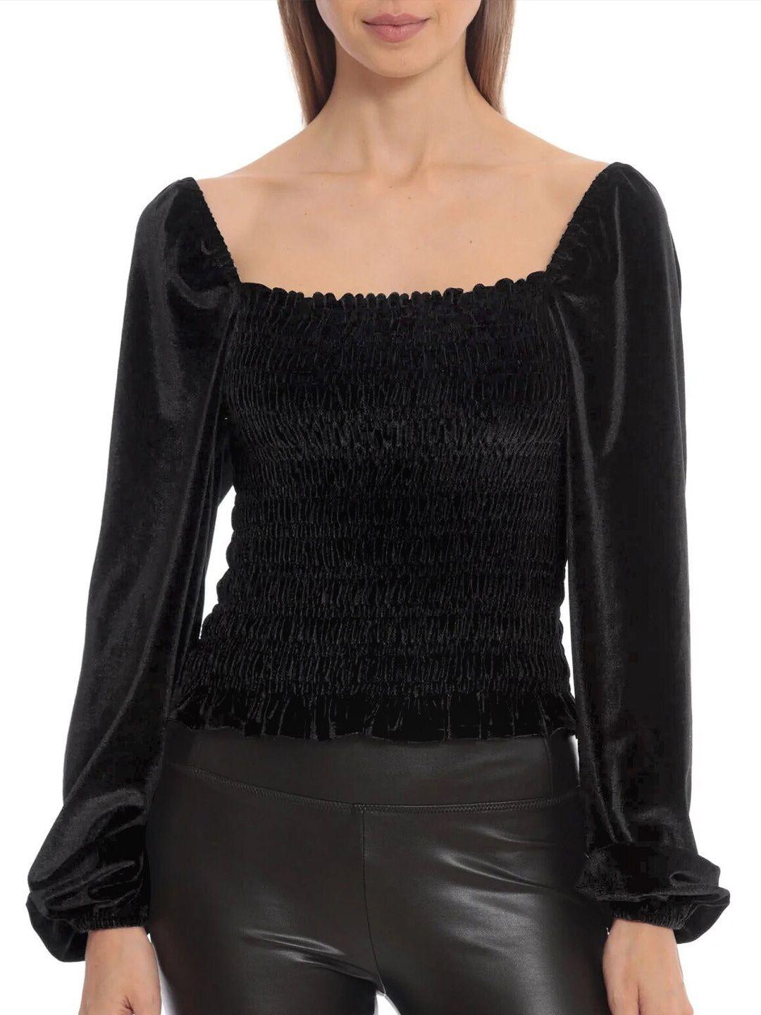 stylecast black square neck puff sleeve smocked top