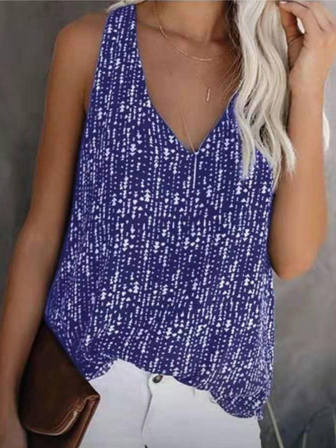 stylecast blue & white abstract printed v-neck sleeveless top