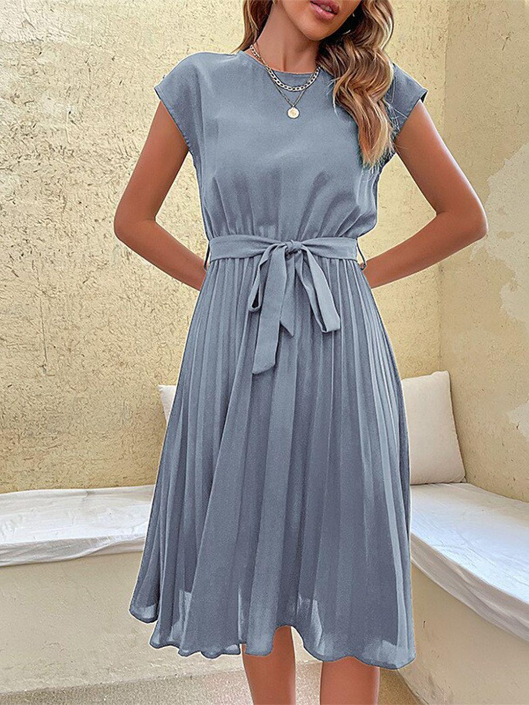 stylecast blue extended sleeves tie-ups detail a-line midi dress