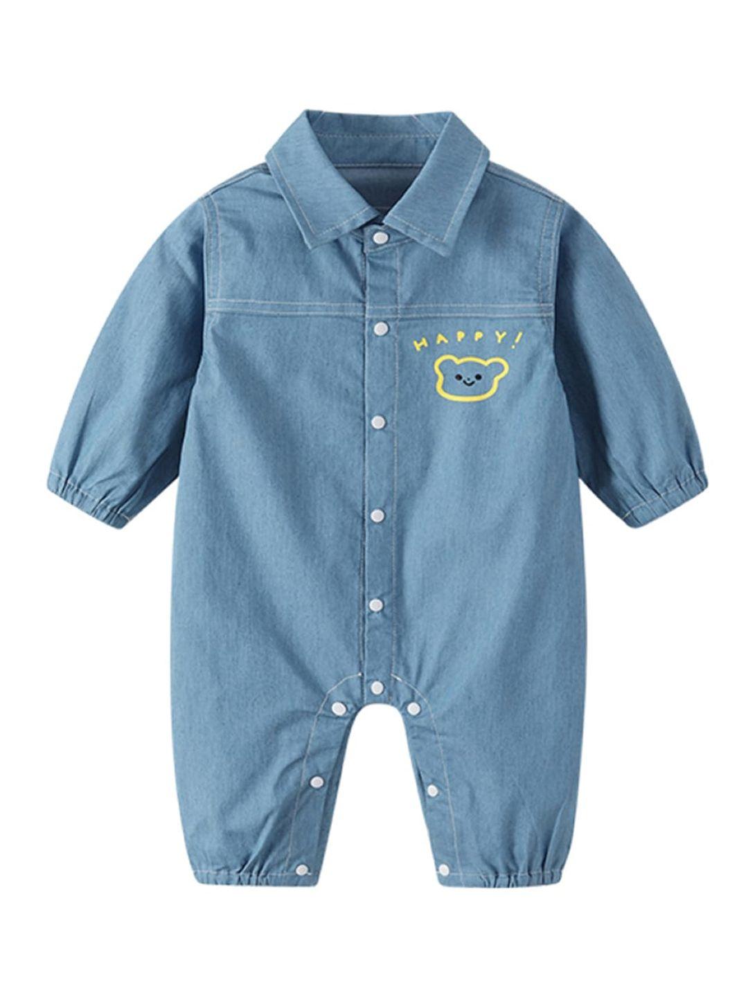 stylecast blue infant girls pure cotton shirt collar rompers