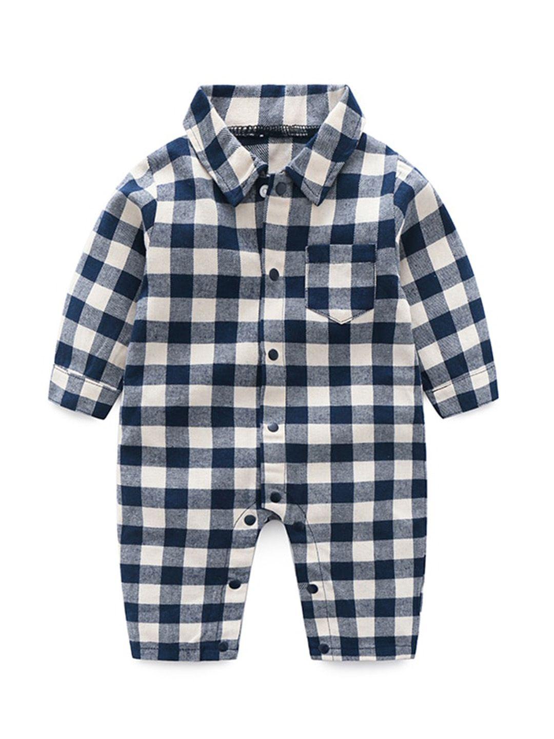 stylecast blue infants boys checked cotton rompers