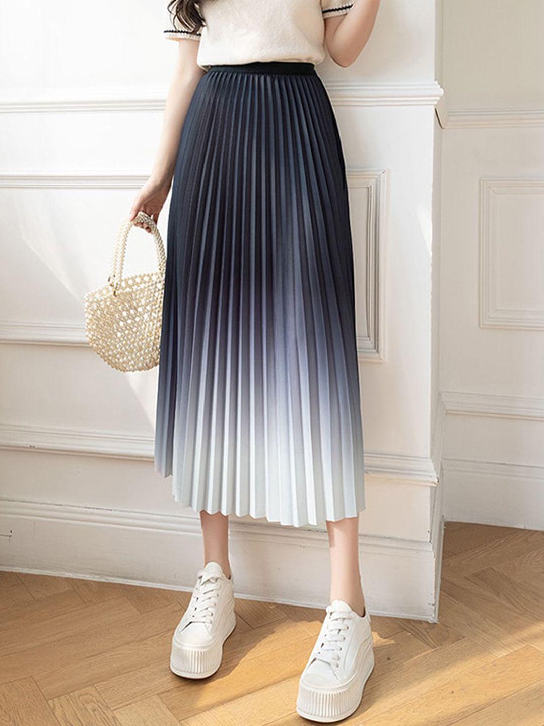 stylecast blue ombre dyed accordion pleats midi flared skirt