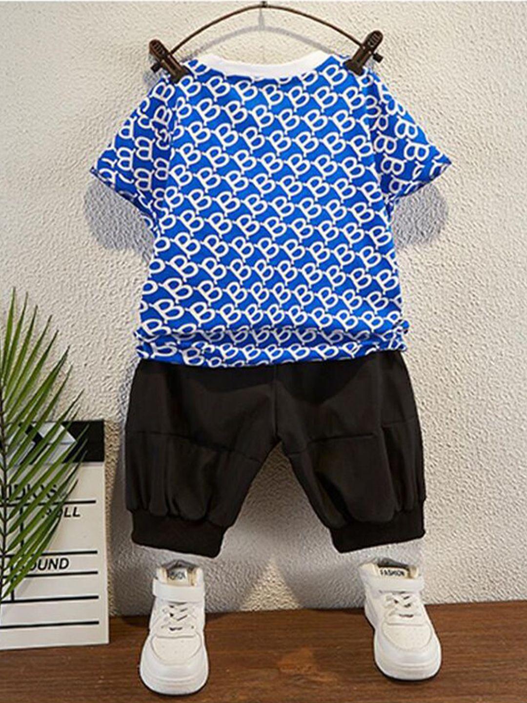 stylecast boys blue & black printed t-shirt with trousers