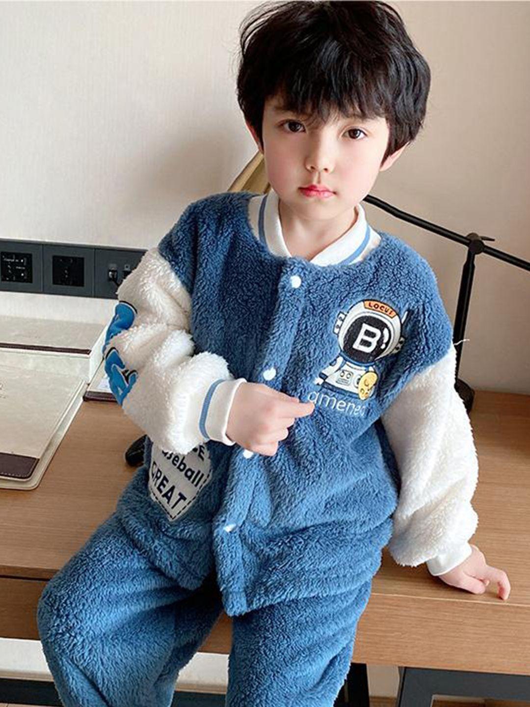 stylecast boys blue self design stand collar jacket with joggers