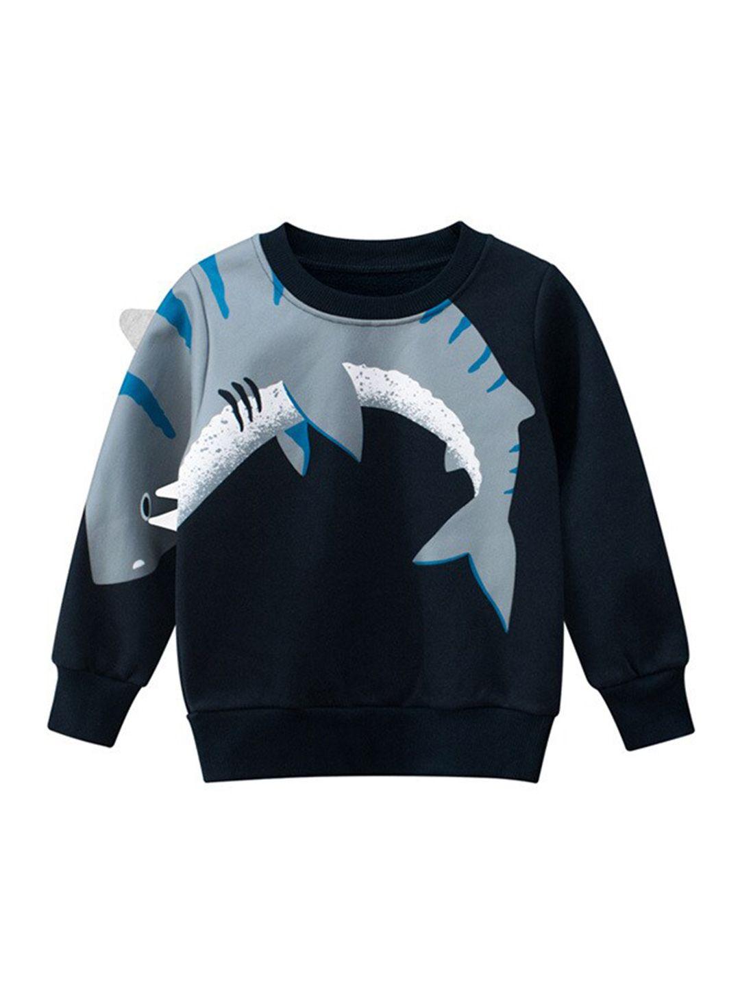 stylecast boys navy blue graphic printed ribbed cotton pullover
