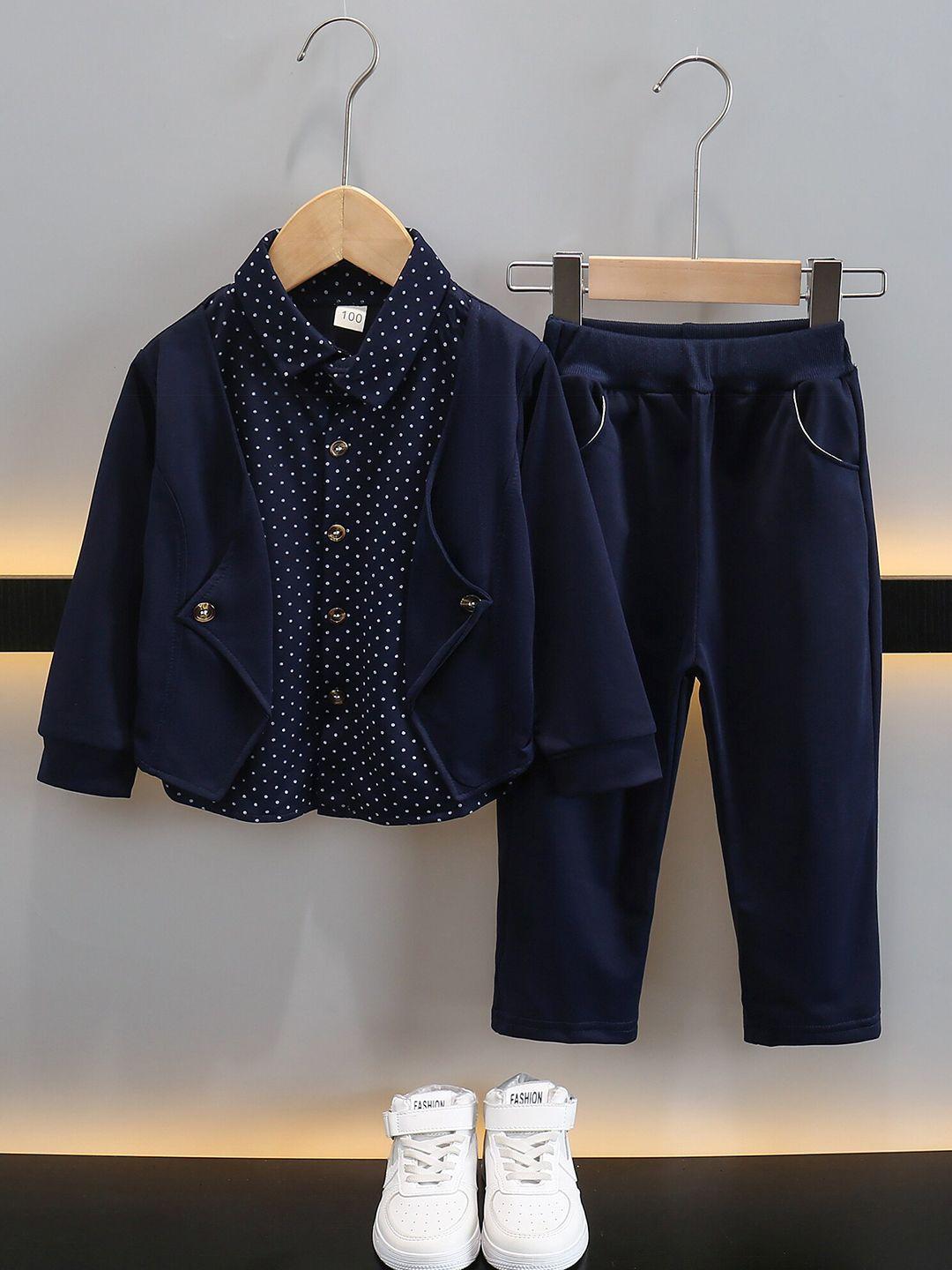 stylecast boys navy blue printed shirt with pyjamas
