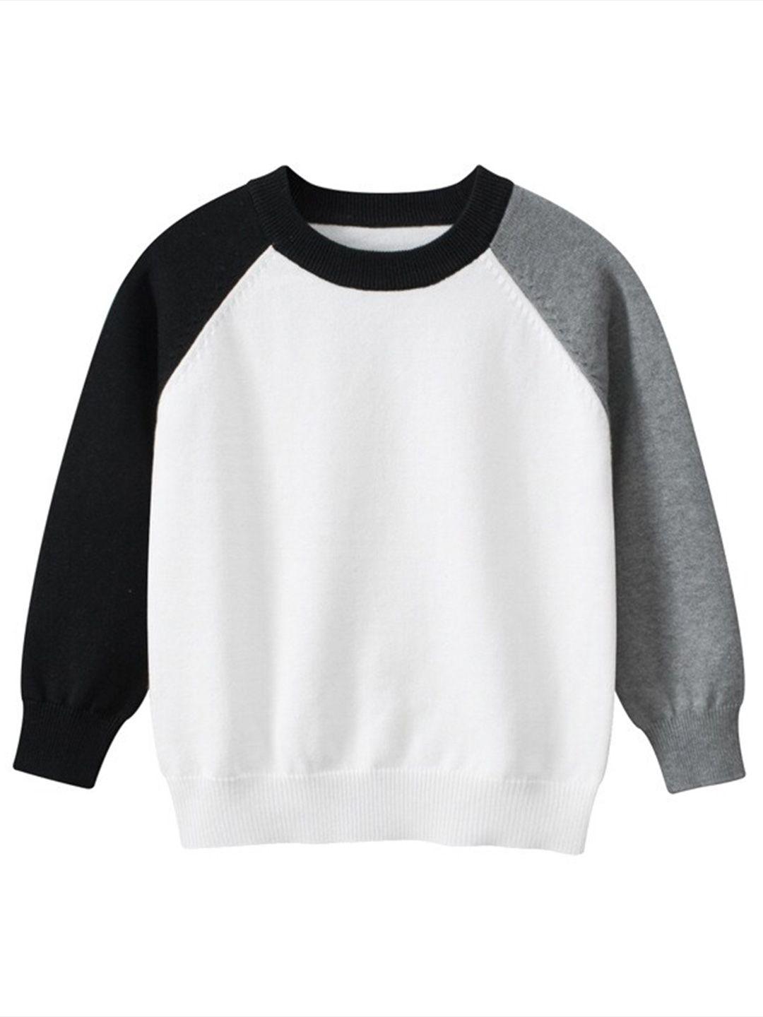stylecast boys white & black colourblocked cotton pullover sweater