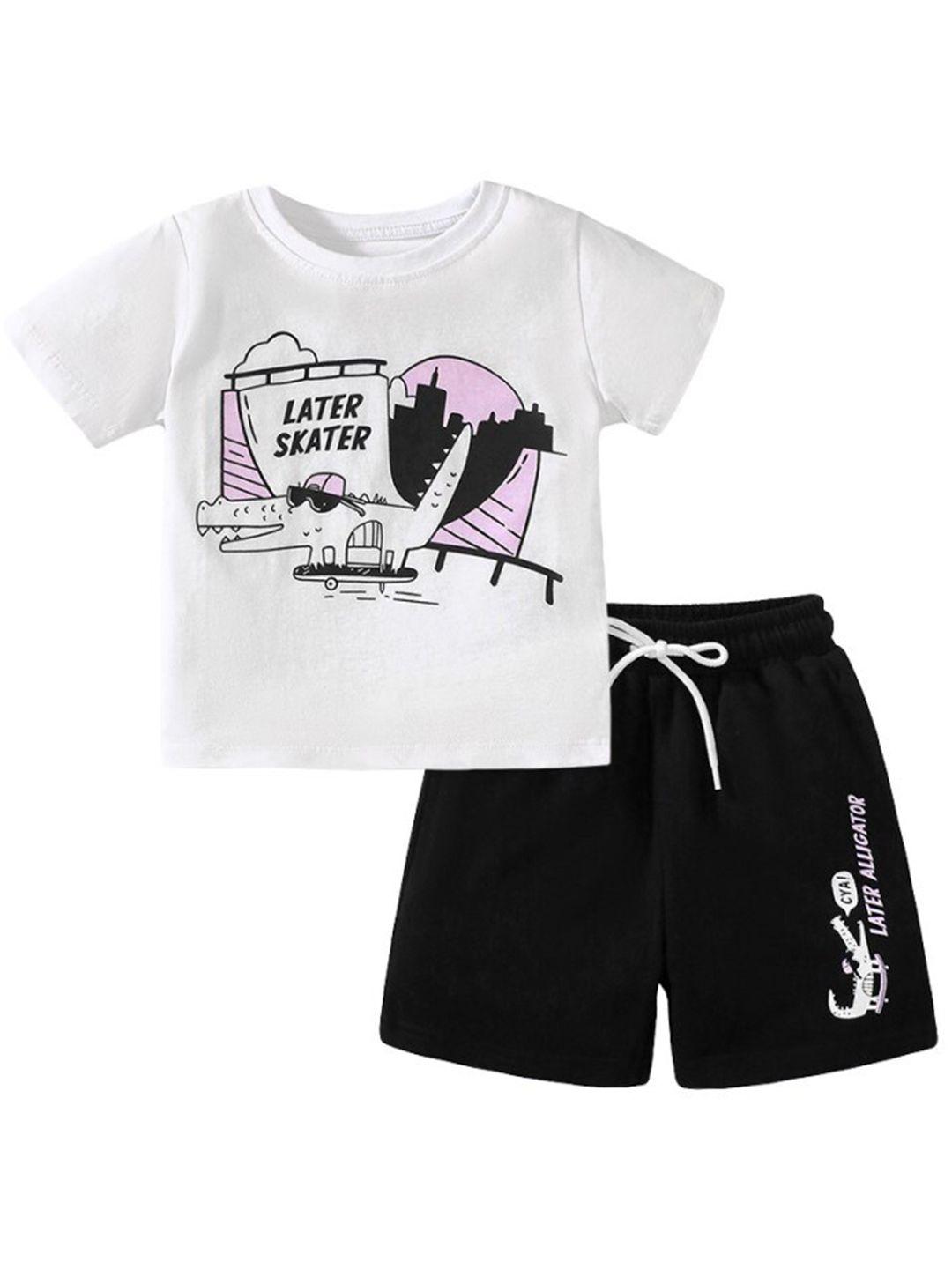 stylecast boys white & black printed pure cotton t-shirt with shorts