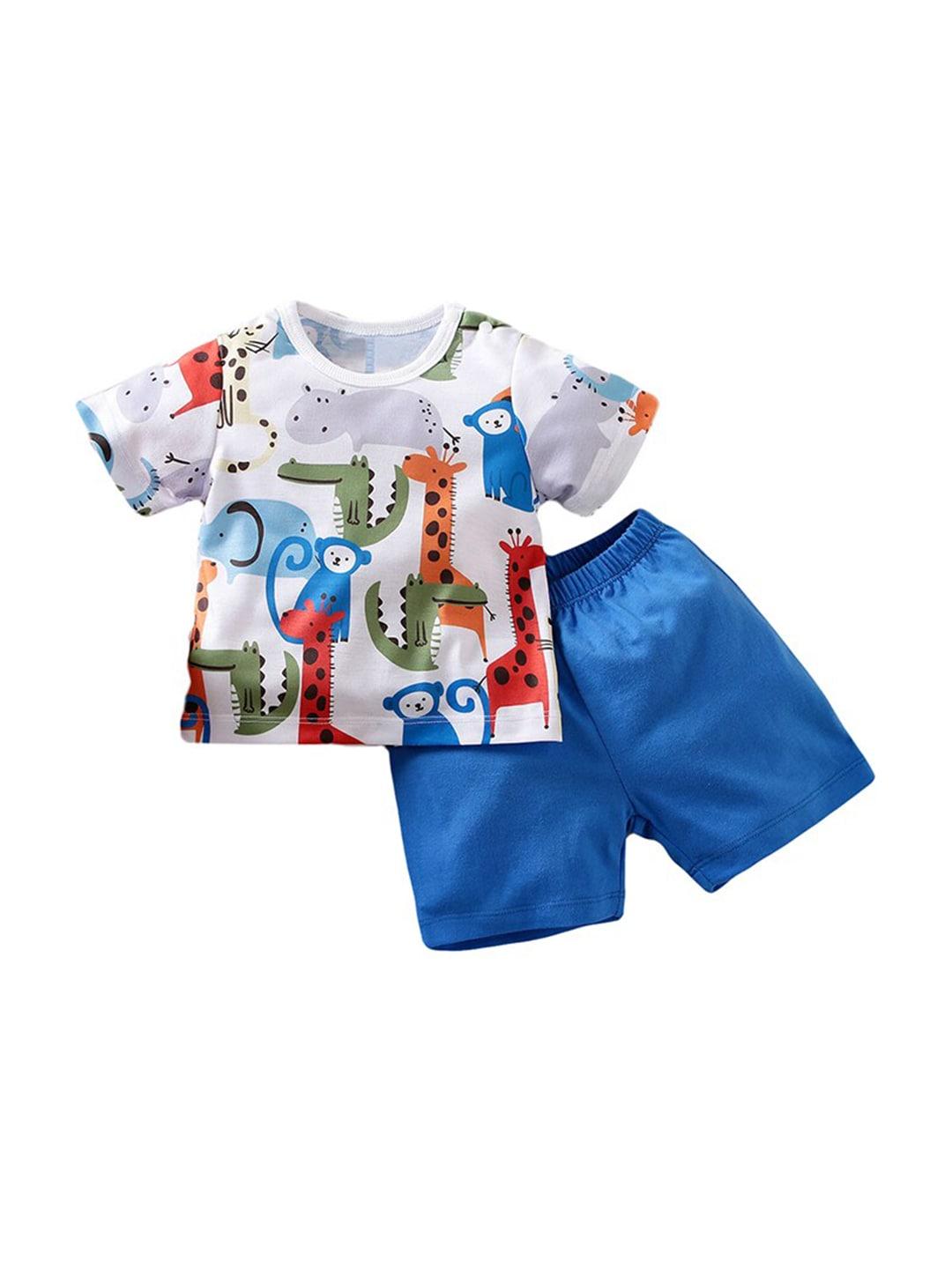 stylecast boys white & blue printed pure cotton t-shirt with shorts