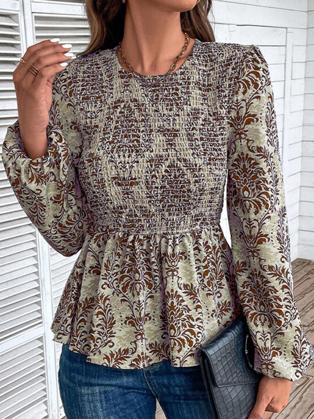 stylecast brown floral print bell sleeve top