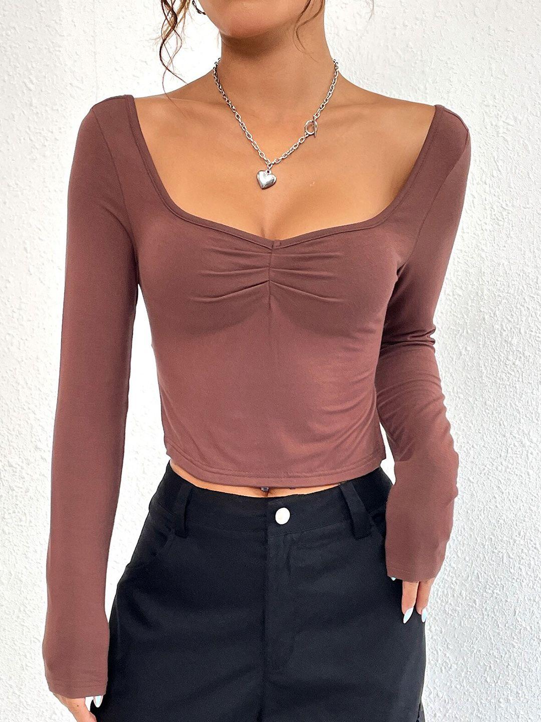 stylecast brown square neck fitted top
