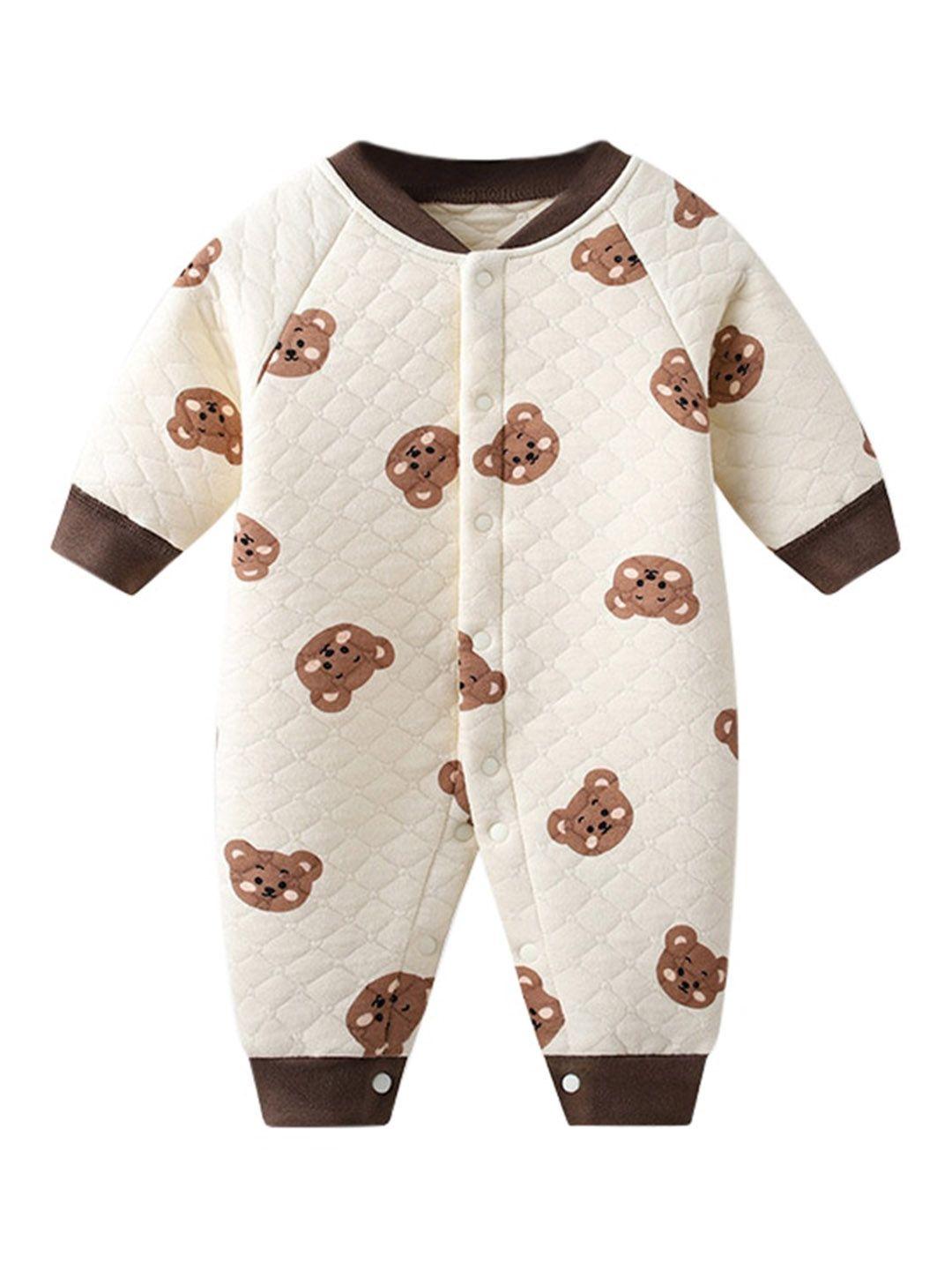 stylecast cream & brown infant boys graphic printed cotton rompers