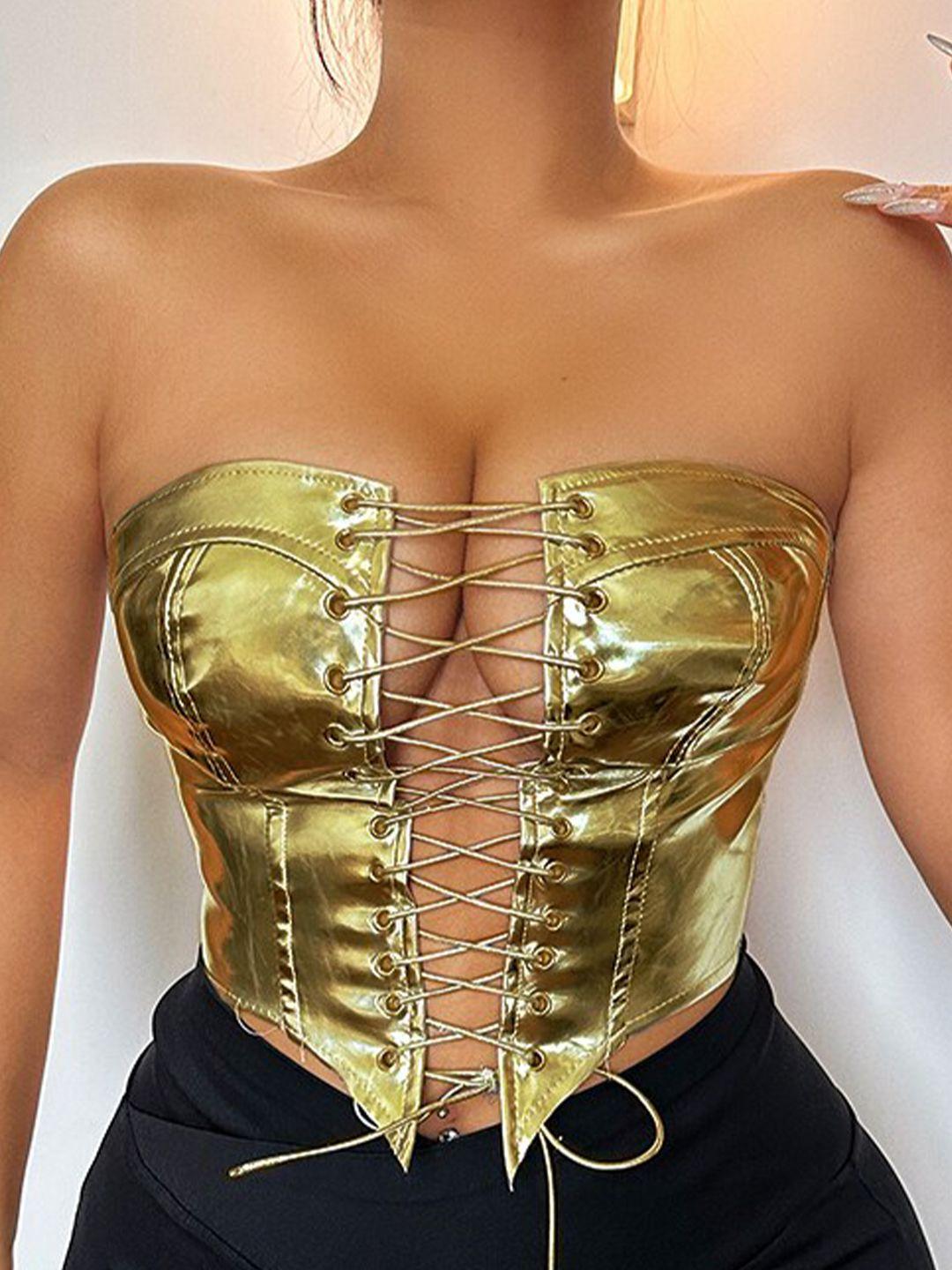 stylecast faux leather tie-up corset top