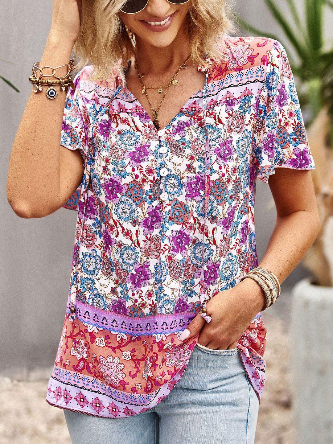 stylecast floral print tie-up neck flared sleeve top