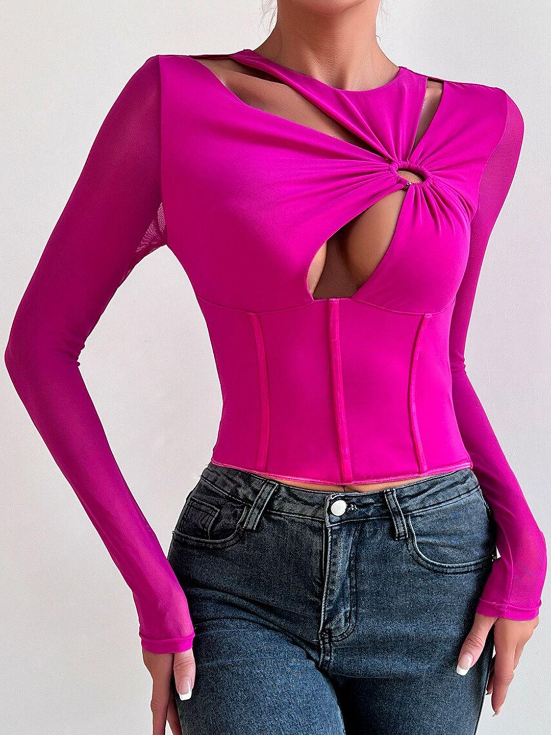 stylecast fuchsia extended sleeves crepe crop top