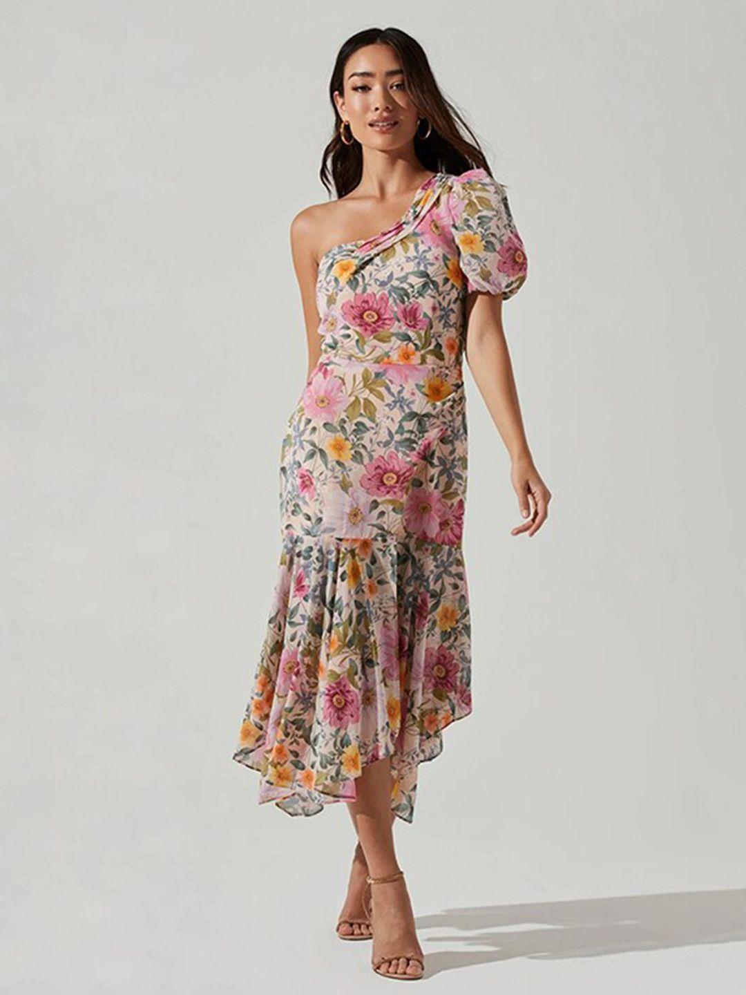 stylecast fuchsia floral print one shoulder layered a-line midi dress