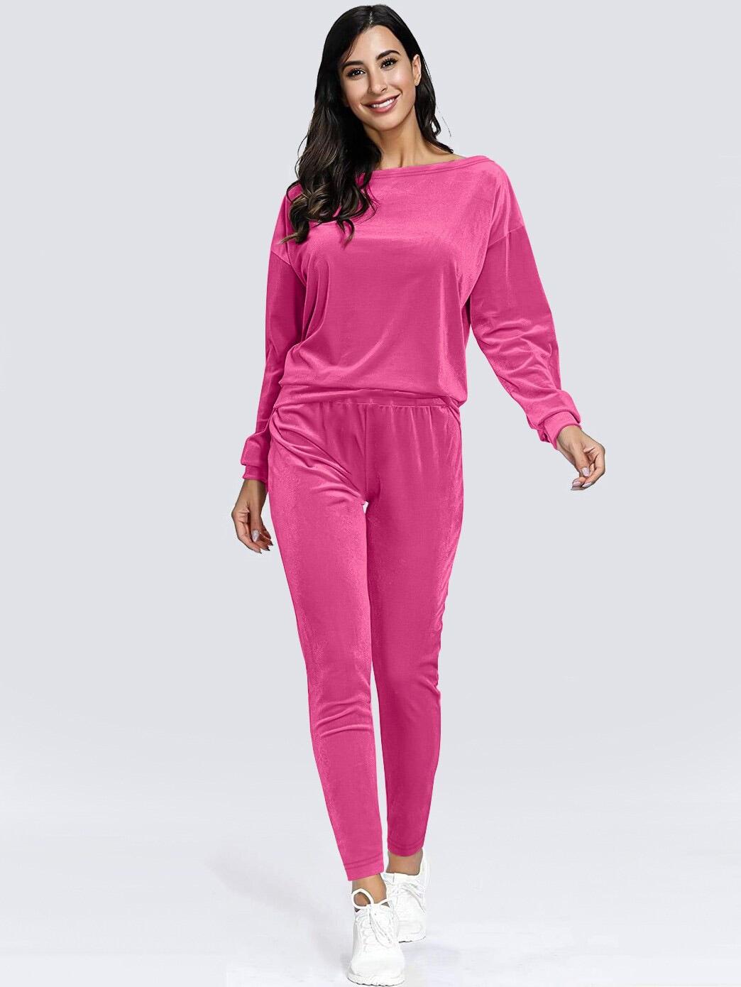 stylecast fuchsia round neck  long sleeve top with trousers co-ords