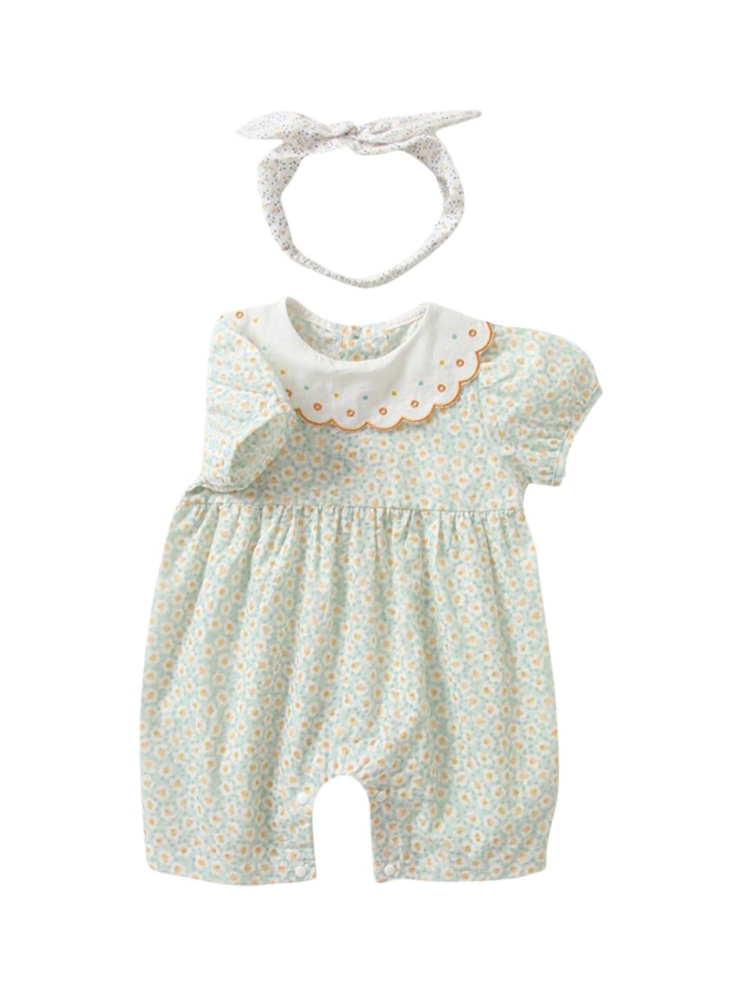stylecast green infant girls printed pure cotton rompers